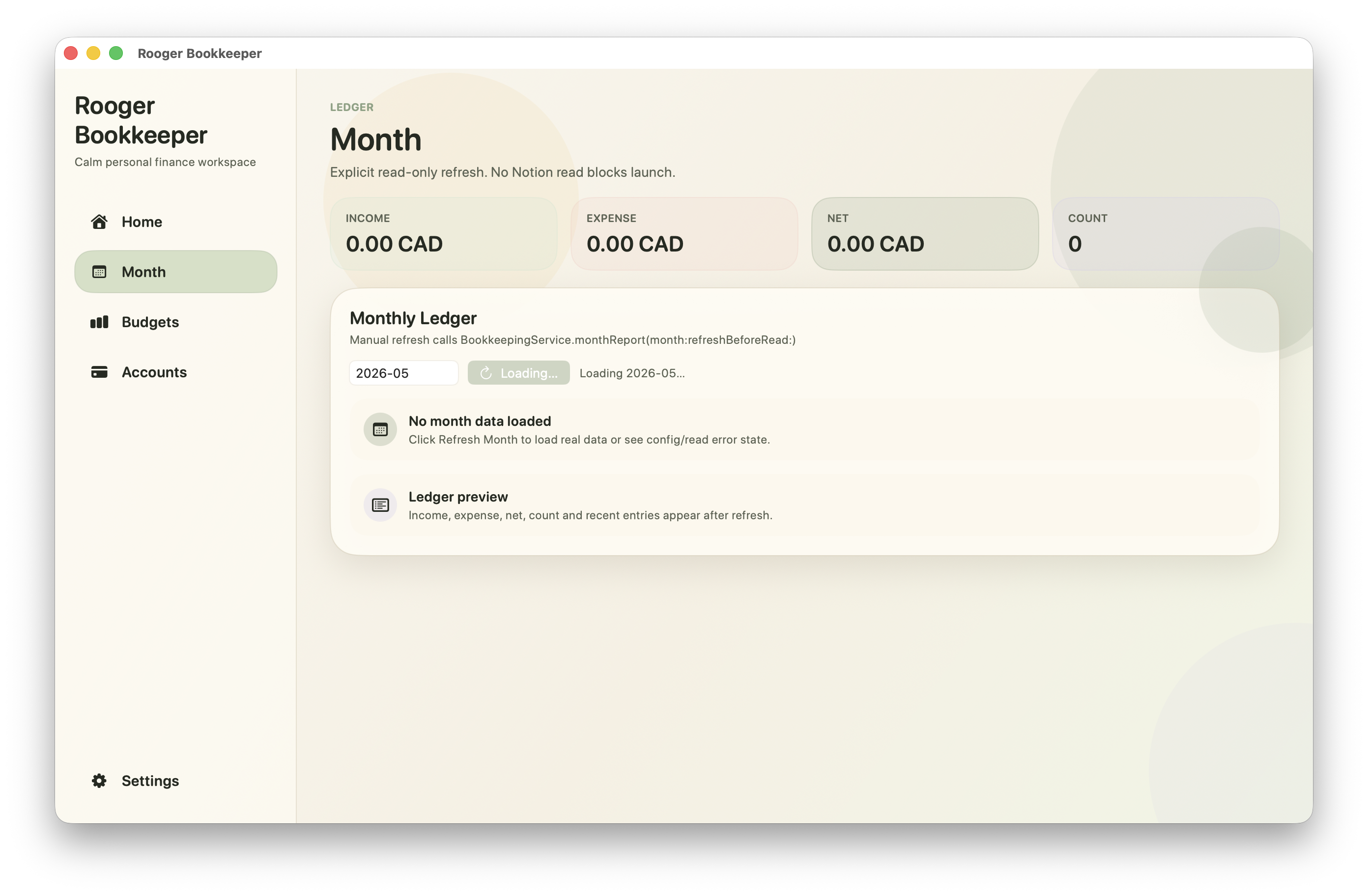 Rooger macOS monthly review screen